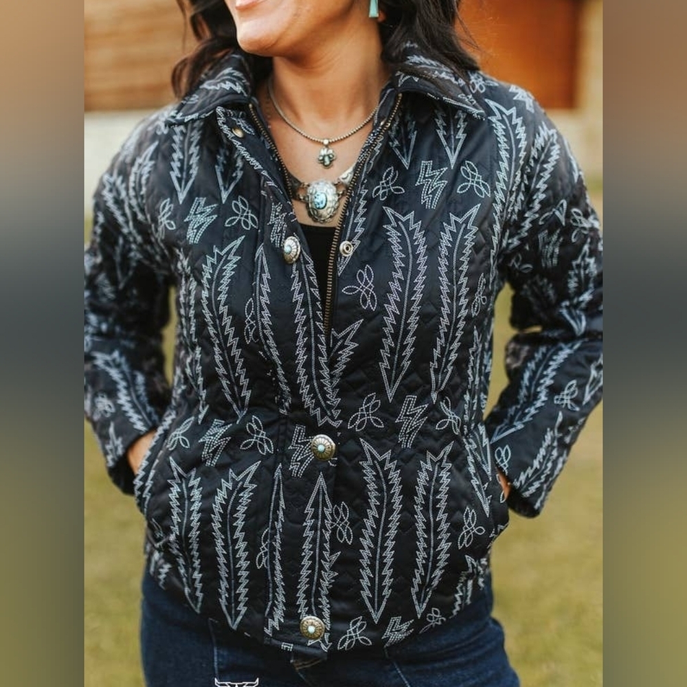 NWT Western Black Quilted Women's Jacket With Boot stitching Pattern - Picture 3 of 3